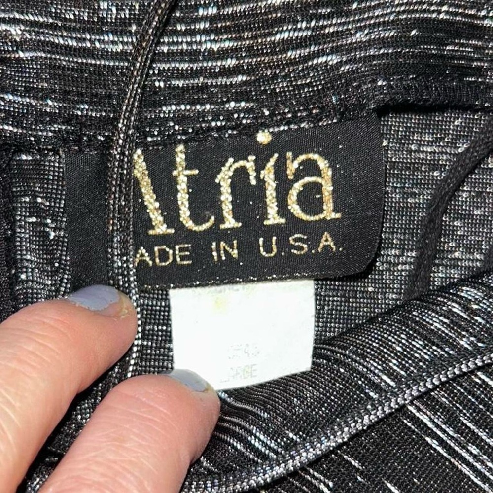NWOT Vintage Atria Black Sparkle Dress Racerback With Slit Size L - Picture 7 of 8